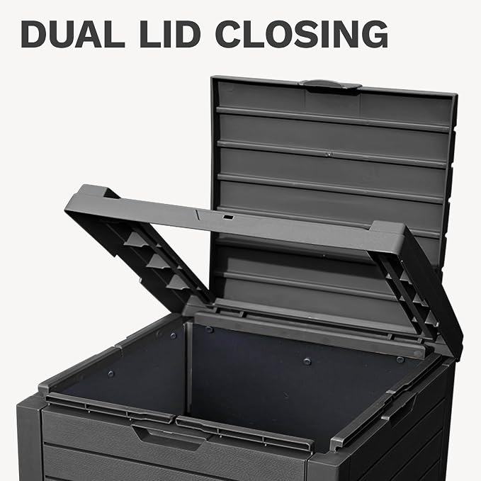 DWVO 38 Gallon Large Outdoor Trash Can, 2-Pack Waterproof Resin Hideaway Garbage Bin with Lid and Drip Tray, Outside Trash Bin for Porch, Backyard, Deck, Patio, Poolside, Easy to Clean, Black - Image 4