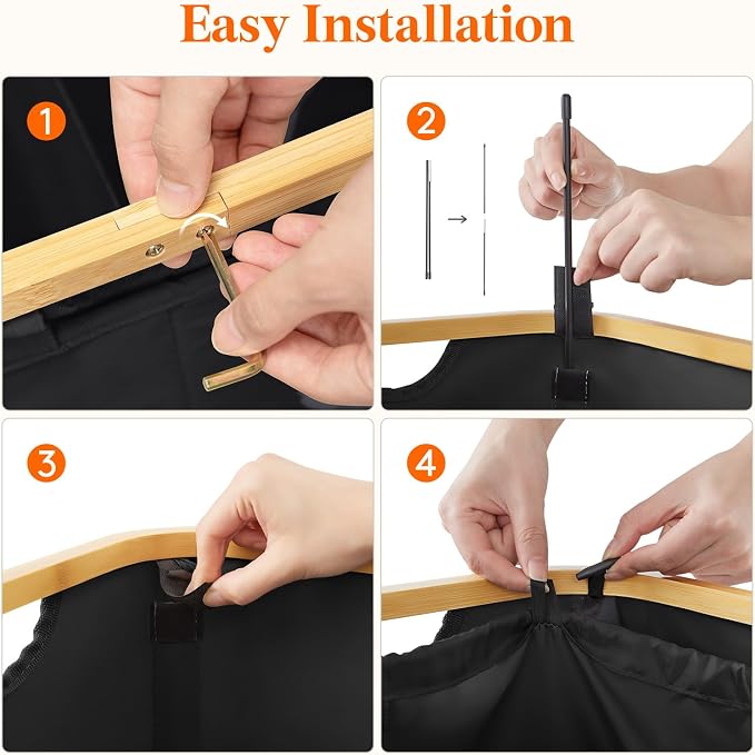 Lifewit 150L Double Laundry Hamper with Lid, Large Laundry Basket with Removable Bag & Bamboo Handles, Fodable Tall Dirty Clothes Hamper for Laundry Collapsible Bin for Bathroom Bedroom Dorm, Black - Image 5