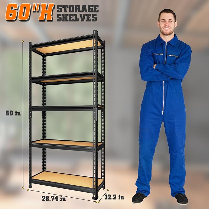 LEVELEVE 5-Tier Storage Shelving Unit, Metal, for Kitchen, Garage, Laundry Room, Adjustable, 30" L x 12" W x 60" H, Rectangular - Image 3