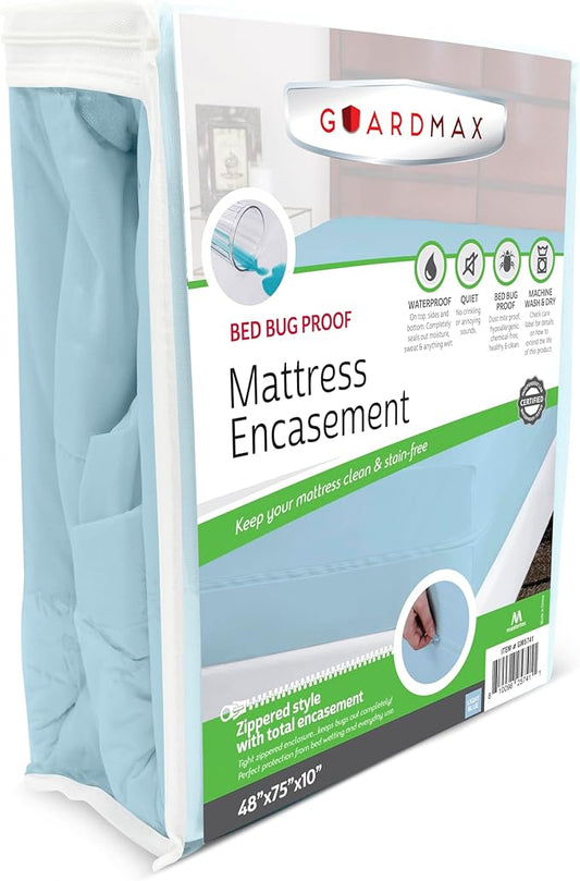 Guardmax Jersey Knitted RV Size Zippered Mattress Encasement - Waterproof & Bed Bug Proof Mattress Protector - Comfortable, Soft, and Noiseless Zippered Bedding - Dust Mite Proof (48 x 75 x 10)