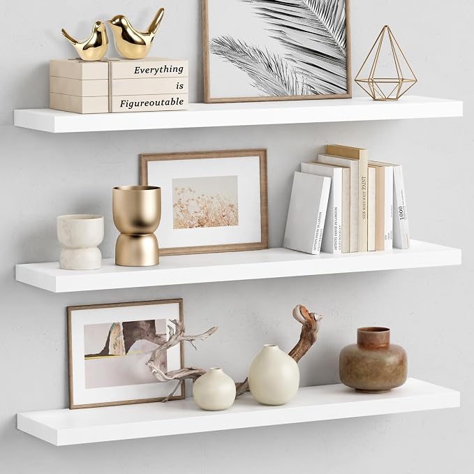 Forbena White Floating Shelves for Wall 36 Inches Long, Modern Wall Shelf for Living Room Decor, Large Deep Floating Shelf for Bedroom Home Office Closet Laundry Room Bathroom (3-Pack) by Forbena