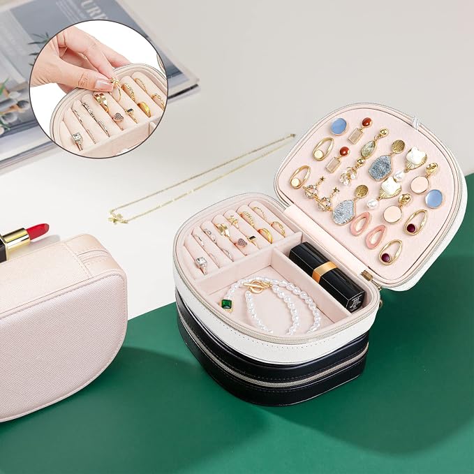 ProCase Travel Size Jewelry Box, Medium Portable Seashell-Shaped Jewelry Case, 2 Layer Mini Jewelry Organizer in PU Leather for Women -White - Image 7