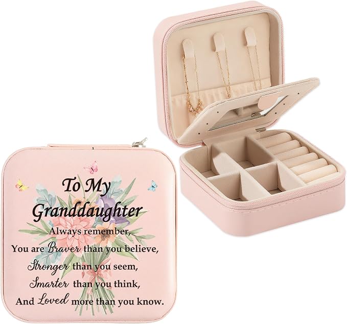 Granddaughter Valentines Day Gifts from Grandma Grandpa Graduation Birthday Gifts for Granddaughter Christmas Mothers Day Gift for Granddaughters Jewelry Box Pink Portable Travel Jewelry Case by Unknown