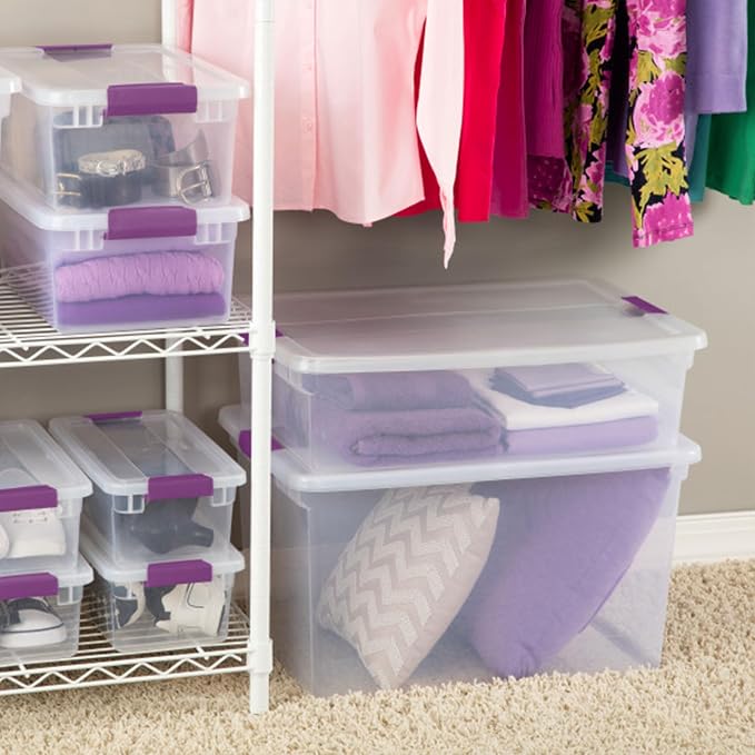 Sterilite 66 Qt ClearView Latch Storage Box, Stackable Bin with Latching Lid, Organize Clothes, Blankets, Items in Closet, Clear Base and Lid, 12-Pack - Image 7