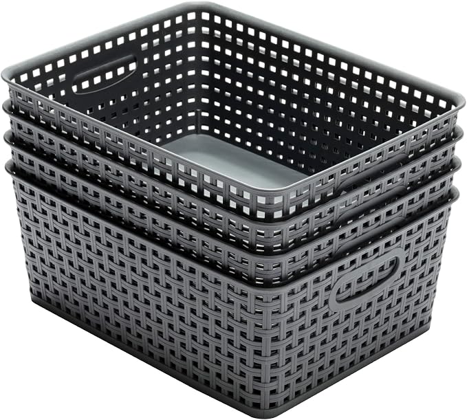 Eslite Plastic Storage Baskets for Organizing,11"X8.5"X4.7",Pack of 4 (Grey) - Image 4