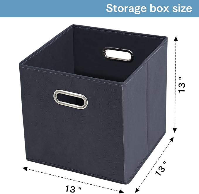 Black Fabric Cubby Storage Bins,13x13x13 Inches ,Cube Organizer Bin Foldable Storage Boxes with Dual Handles Fabric Organizer Box and collapsible Storage basket,Set of 3,Grey - Image 2