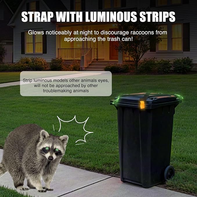 Trash Can Locks for Animals, 2 Pack Adjustable Garbage Can Locks with Reflective Strips, Trash Bin Locks for Animals, Raccoon and Animal Proof, Prevent Odor from Spreading, Fits Multiple Sizes Cans - Image 2