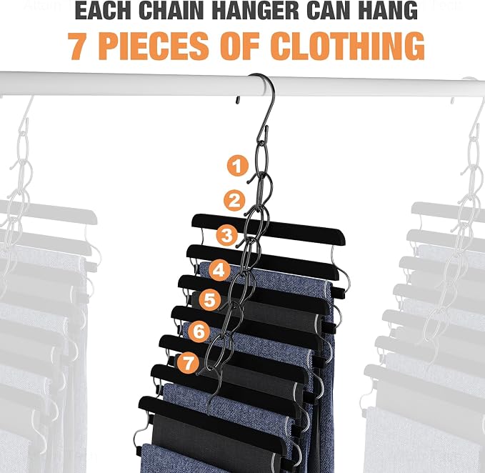 NiHome Clothing Chain Hangers 10-Pack for Home, Office & Travel, Metal Closet Organizer Space Saving Hangers with Safety Cap for All Garment Types, Wrinkle-Reducing 7-Loop Retractable Design (Black) - Image 7
