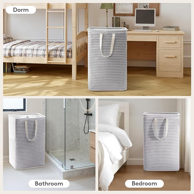 Lifewit 2 Packs Freestanding Clothes Hamper with Carry Handles, Large Tall Laundry Basket for Organization for Adults in Laundry Room Dorm Bedroom, Gray, 2 x 75L - Image 8