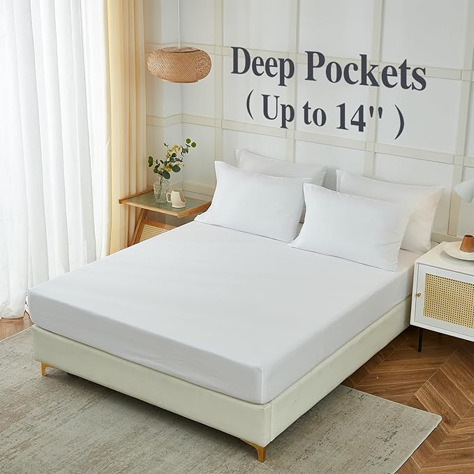 ILAVANDE White King Sheets Set 6 Piece,Hotel Luxury Super Soft 1800 Series Microfiber Bed Sheets King Set-Wrinkle & Fade Resistant-14 Deep Pockets Sheets for King Size Bed(King,White)