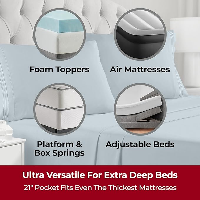 Mellanni Extra Deep King Sheets - 4 PC Iconic Collection Bedding - Hotel Luxury, Ultra Soft, Cooling Bed Sheets - Wrinkle, Fade, Stain Resistant (King, Spa Blue)