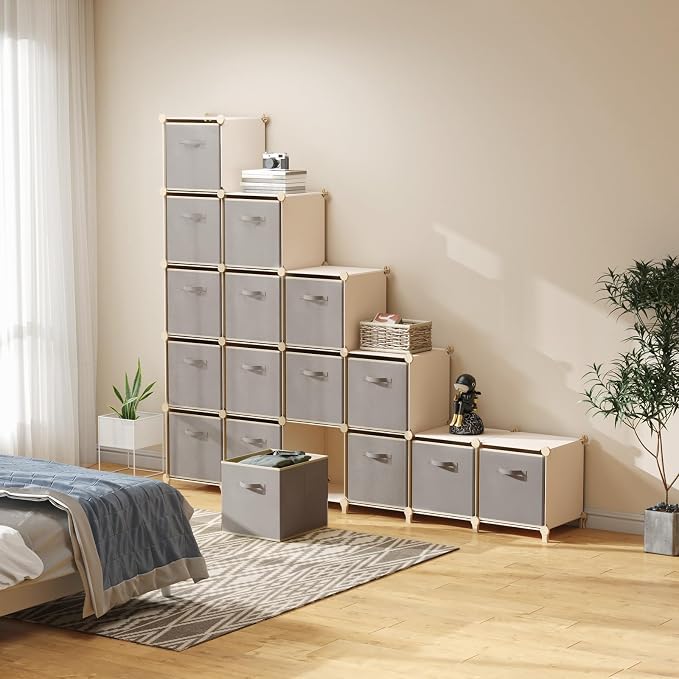 Lifewit Storage Cubes, Foldable Decorative Fabric Storage Baskets for Organizing Home Organizers with Handles for Shelves, Closet, 11 Inch Bins, 18L Light Gray, 16 Packs - Image 8