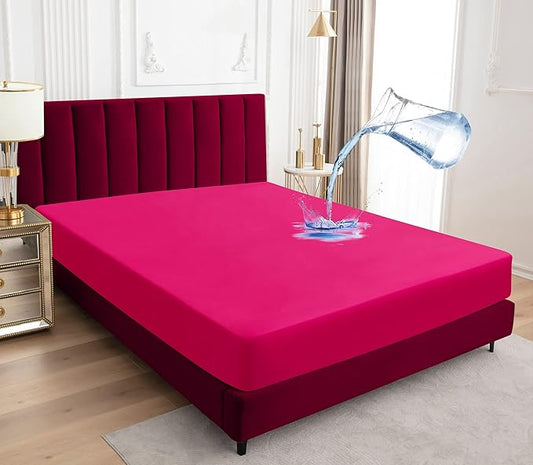 Sufdari King Size Mattress Protector,Waterproof Mattress Cover,18" Deep Pocket Mattress Protector,Dust Proof Bed Protector for Dogs/Cats/Pets/Kids-Deep Pink,King