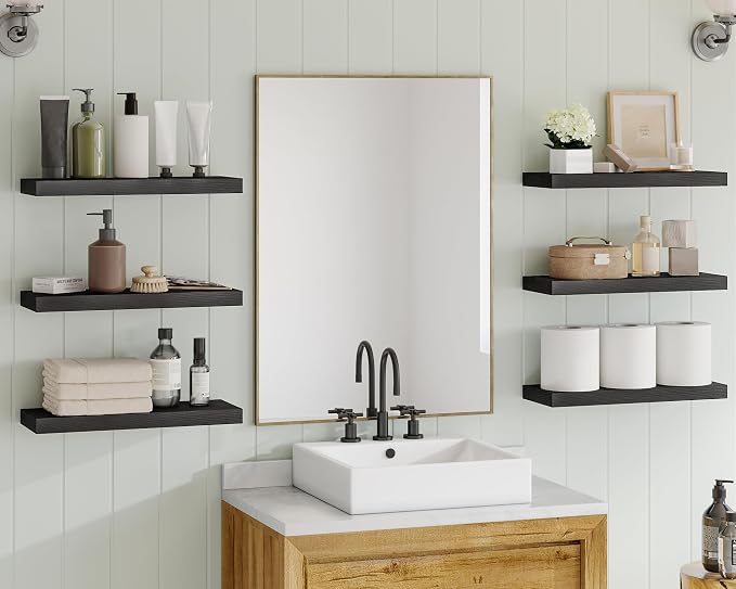 Fixwal Black Shelves, 15.8in Floating Shelves, Farmhouse Shelf Wall Decor for Bathroom, Bedroom, Living and Kitchen Set of 6 - Image 2