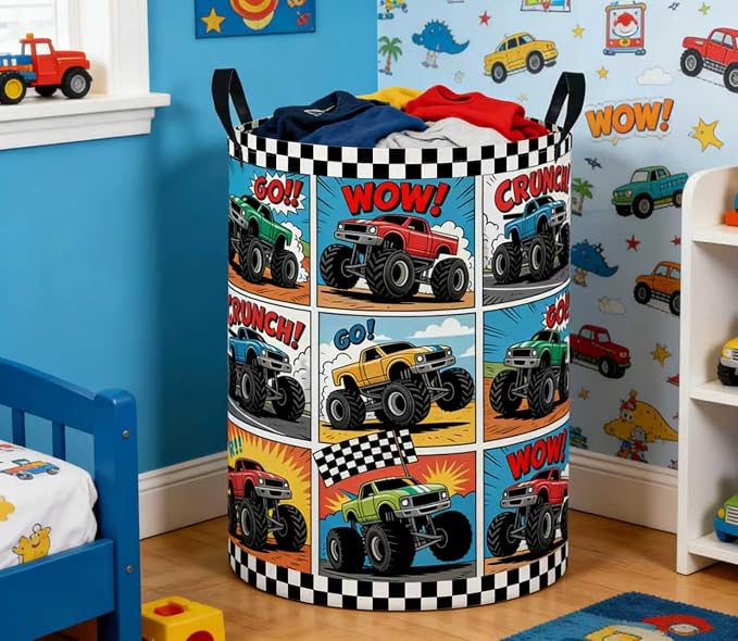 Baby Laundry Basket Baby Nursery Hamper Kids Laundry Basket Toy Storage Bin for Boys Room Decor Gift Baskets for Bedroom Bathroom(Truck) - Image 4