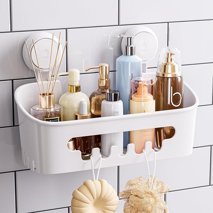TAILI Shower Caddy Suction Cup, Heavy Duty Bathroom Organizer, Removable Shelves for Inside Shower, Shampoo, Waterproof Suction Plastic Storage for Bathroom Accessories Holder, White by TAILI