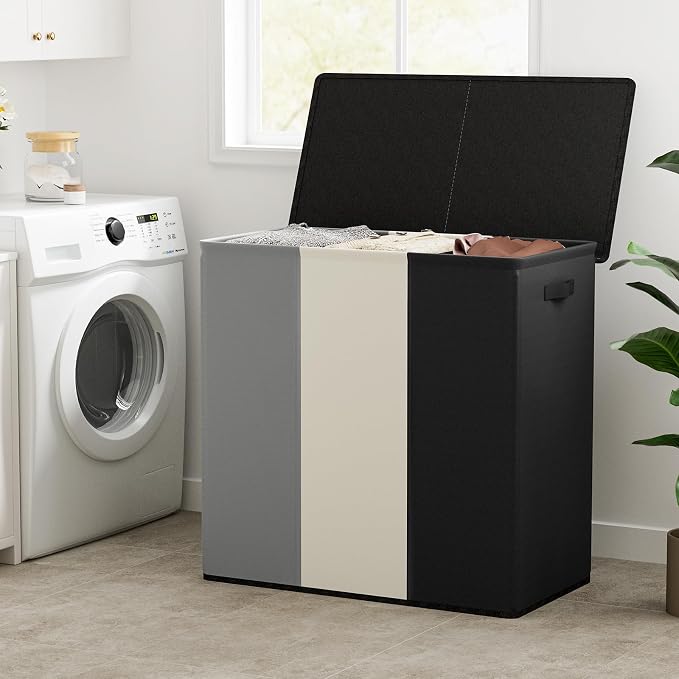 WOWLIVE 180L Laundry Hamper with Lid 3 Section,Large Laundry Basket with Removable Bags and Handles,Collapsible Dirty Clothes Hampers for Laundry,Laundry Basket Organizer for Laundry Room,Dorm - Image 2