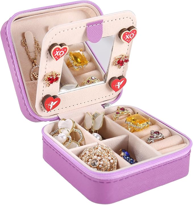 KElofoN Travel jewelry case Travel jewelry box Travel Jewelry Organizer Small Jewelry Organizer Box Gift for Girls Women with Mirror(Purple) by KElofoN