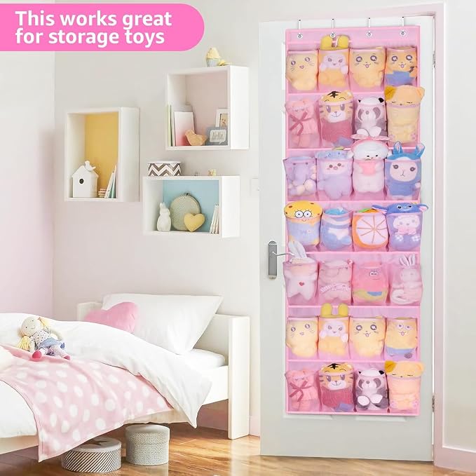 MISSLO Kids Over the Door Shoe Organizer Pink Hanging Shoe Rack Baby Toddler Hanging Shoe Organizer Cute Shoe Holder Girl Room Decor 28 Pockets - Image 6