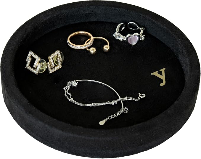 COLLECTIVE HOME - Velvet Jewelry Tray, 6" Monogrammed Jewelry Dish, Smooth Velour Display Dish for Rings, Earrings, Necklaces, Makeup, Personalized Gifts for Women (Black-y) by COLLECTIVEHOME
