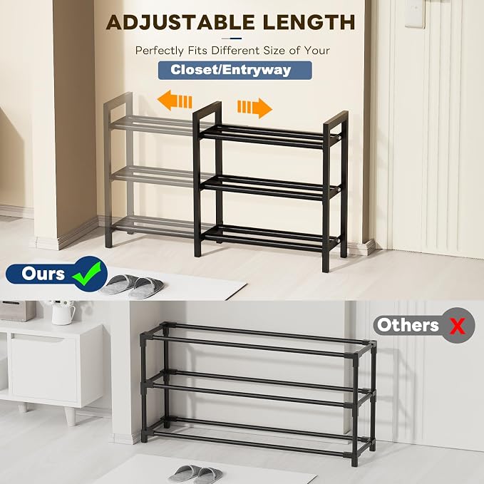 Mavivegue 18-33” Expandable Shoe Rack for Closet, 3-Tier Shoe Organizer, Adjustable Shoe Rack for Front Door Entrance, Entryway - Image 4