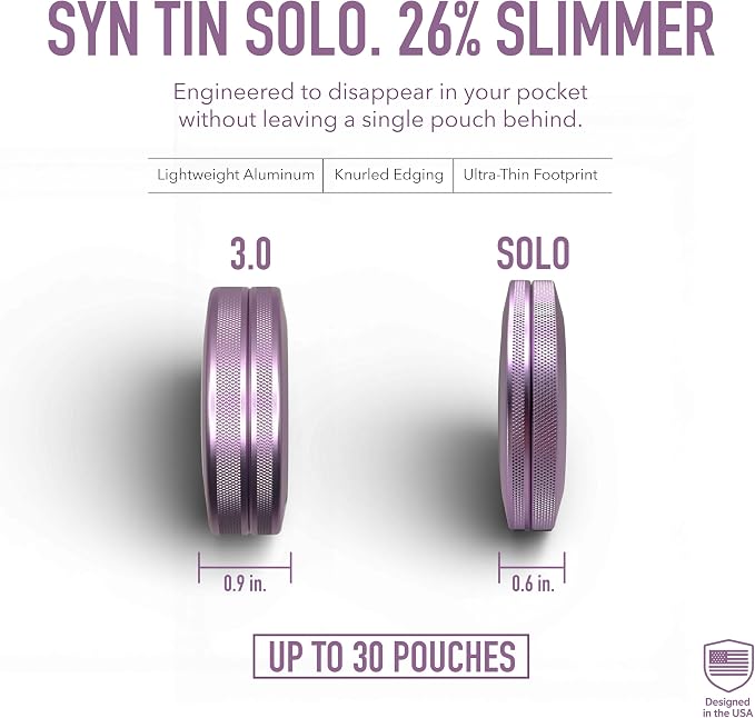 Solo | Slim Metal Container for Zyn, Premium Aluminum Can & Rugged Pouch Holder | Extra Capacity, Knurled Grip, & Slim Container | EDC (Lavender) - Image 3