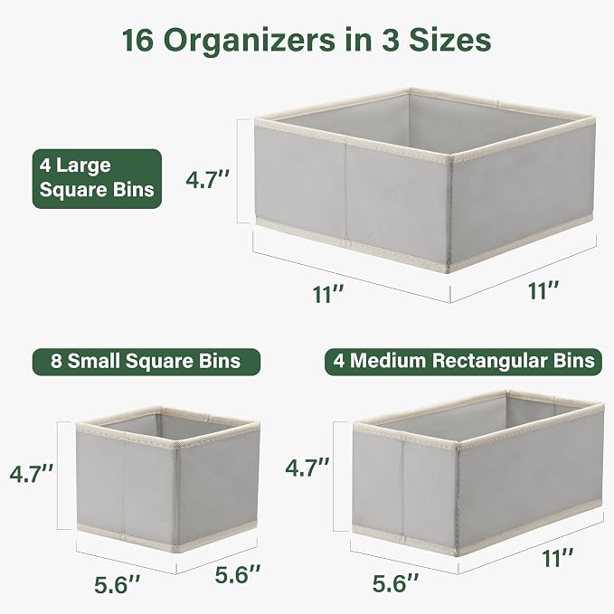 Kootek 16 Pack Drawer Organizer Clothes, Dresser Drawer Organizers for Clothing Fabric Foldable Closet Organizers and Storage Bins for Baby Clothes, Nursery, Underwear, Bras, Socks - Image 2