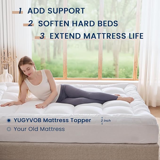 YUGYVOB Queen Mattress Topper Extra Thick, Cooling, and Breathable Mattress Pad 8-21" Deep Pocket Soft Down Alternative Fill