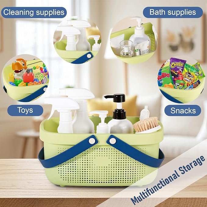 JiatuA Plastic Storage Basket with Handle Portable Shower Caddy Tote Organizer Basket Bin for Bathroom Kitchen Dorm Room Bedroom, ‌Yellow - Image 3