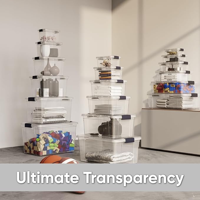 Superio Small Clear Storage Boxes with Lids, 4.75 Quart Plastic Container Bins for Organizing, Stackable Crates, BPA Free, Non Toxic, Odor Free, Organizers for Home, Office and Dorm, 6 Pack