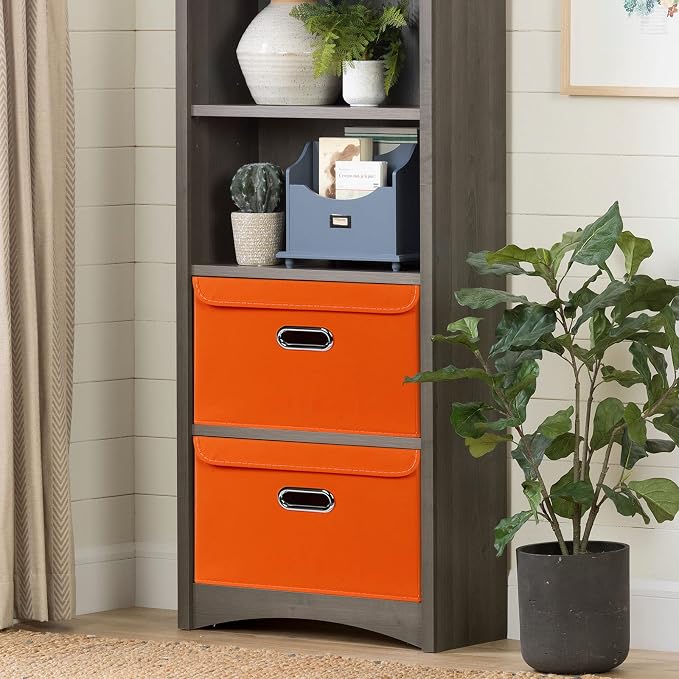 STOREONE Fabric Storage Cube Bins Foldable Organizer Container Collapsible Basket with Lids and Metal Handles, for Home, Bedroom, Closet 3 Pcs (Orange) - Image 4