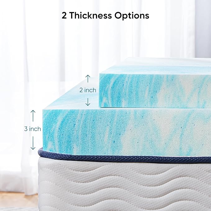 Marsail Mattress Topper Twin, 2-inch Gel Memory Foam, Bed Topper for Twin Size Bed, Soft for Sleeper Sofa, RV, Camper, Made with CertiPUR-US® Certified Foam