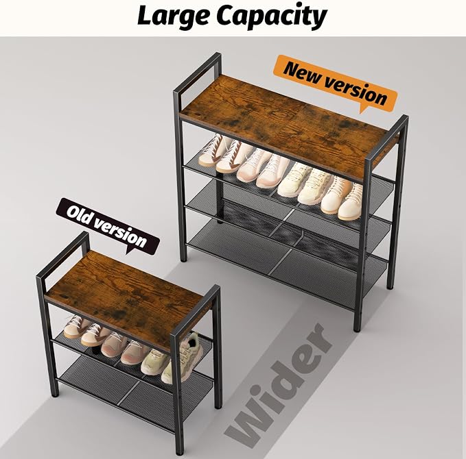 WIN4ALL Shoe Rack for Front Door Entrance, 4 Tier Shoe Rack for Entryway, 12-16 Pairs of Shoes, Metal Shoe Rack Organizer, Free Standing Shoe Rack for Closet (Black+Rustic Brown) - Image 5