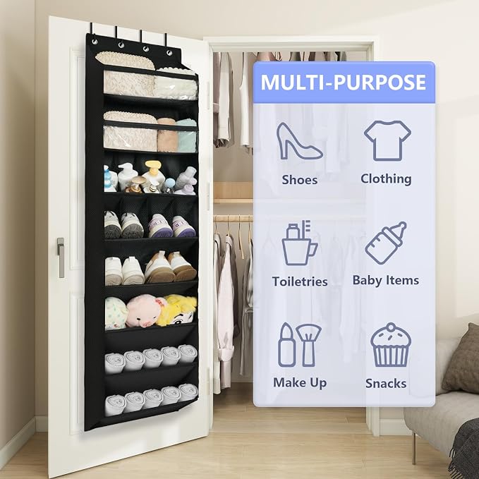 FENTEC 1 Pack 8 Shelves Over The Door Shoe Organizer, 68" Exlarge Deep Pockets Hanging Shoe Organizer, Shoe Rack for Closet, Shoe Holder for Boots,Over Door Organizer in Home, RV, Dorm, Black - Image 6