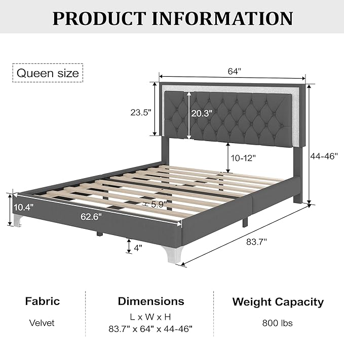 Harper & Bright Designs Farmhouse 3 Pieces Queen Size Bedroom Sets, Upholstered Platform Bed Frame with Headboard, 2 Nightstands and LED Lights, 3 Piece Bedroom Furniture Sets (Gray)