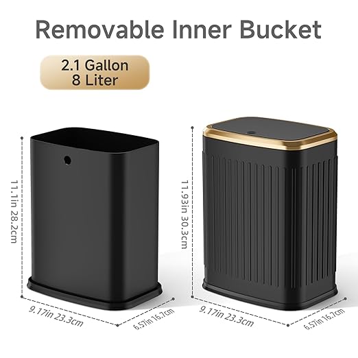TIPGO Bathroom Trash Can with Lid, 2.1 Gallon / 8 Liter Small Garbage Can, Press Top Bin, Stainless Steel Wastebasket with Pop-Up Lid for Bedroom, Living Room, Office (Black) - Image 5