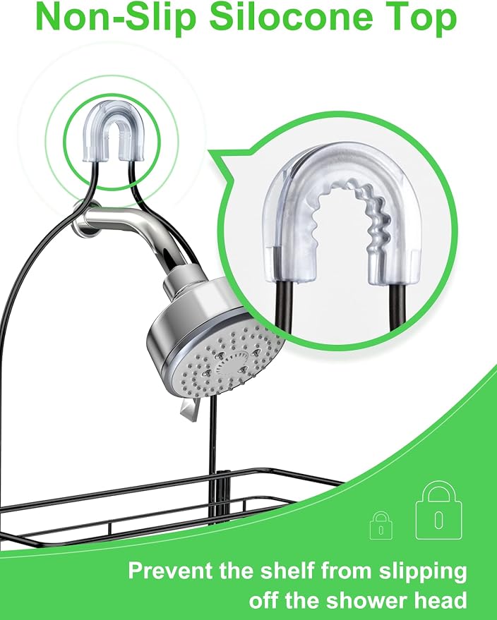 SMARTAKE Hanging Shower Head Caddy, Rustproof Bathroom Shower Shelf Organizer, SUS201 Stainless Steel Over The Storage Rack, for Toilet, Bathroom, Black - Image 3