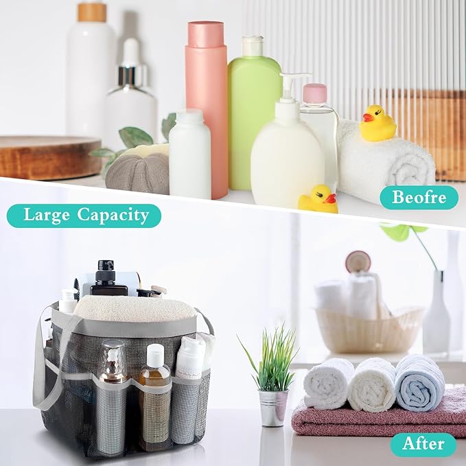Attmu Mesh Shower Caddy Portable for College Dorm Room Camping Essentials, Shower Caddy Dorm with 9-Pockets, Large Capacity Hanging Basket Bathroom Bag for Toiletry, Swimming, Gym, Camp, Beach - Image 5