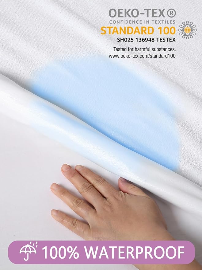 Twin XL Mattress Protector for College Dorm Rooms, Waterproof Hospital Bed Sheet Cover Fitted Single Extra Long Size, with 18 Inch Deep Pocket, Soft, Breathable, Noiseless, White
