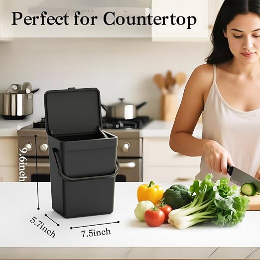 LALASTAR Countertop Compost Bin, Hanging Small Trash Can with Lid Under Sink for Kitchen, Food Waste Bin for Countertop, Mountable Garbage Can for Bathroom, RV, 5L/1.3 Gal,Sliding Lid, Black - Image 3