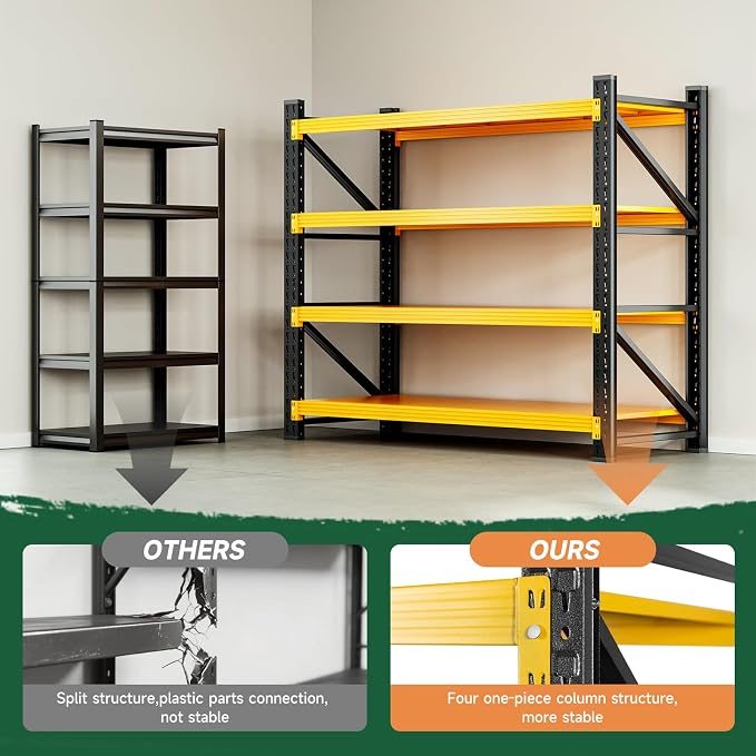 Letaya 3000LBS Heavy Duty Storage Shelves,70" H Metal Garage Shelving Units,4 Tier Large Tall Industrial Shelving,Adjustable Utility Rack Shelf for Warehouse,Basement (Yellow, 48" W x 24" D x 70" H) - Image 8