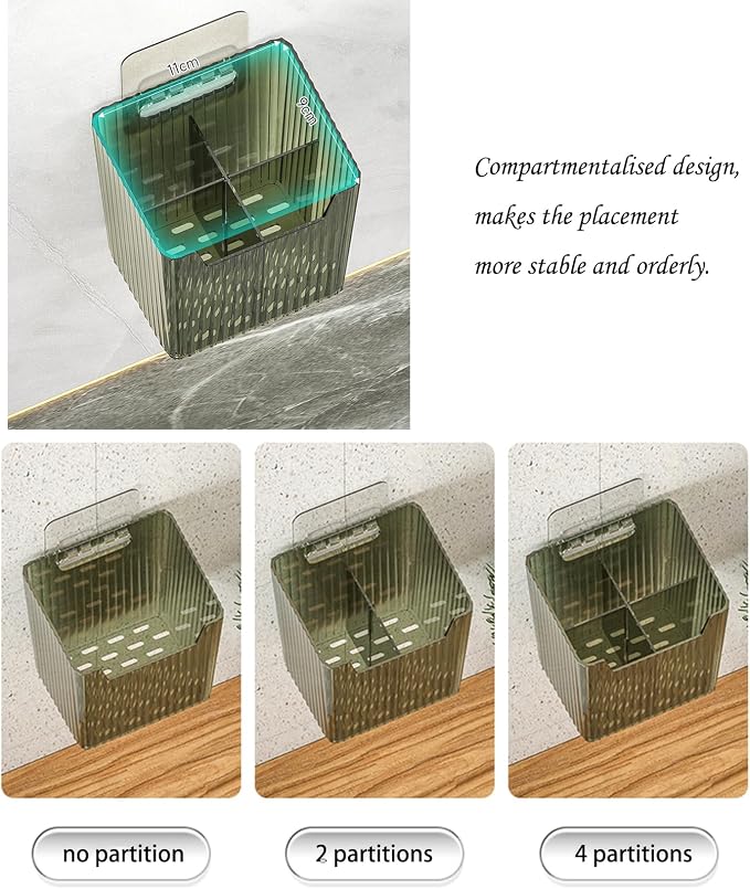 Set Of 2 Storage Organizer Bins Wall Mounted Shower Caddy, Bathroom shelves Stackable Clear Plastic Toothbrush Holder Adhesive Hanging Bin for Bathroom, Kitchen, Cabinet, Shower BPA Free Small (Clear) - Image 8