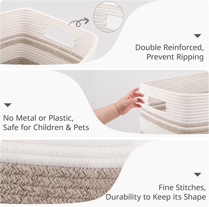 OIAHOMY Rectangle Laundry Basket, Large Laundry Hamper with Handles, Cotton Blanket Basket for Living room, Woven Decorative Storage Basket for Clothes,Pillows-16x13x22in-Gradient Yellow - Image 3