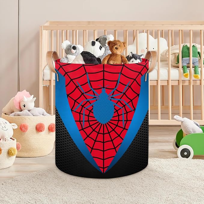 Red Spider Web Large Laundry Hamper Basket, Round Collapsible Storage Organizer Bin for Kids, Boys, Nursery, Closet, Bedroom, Playroom, Toys, Dirty Clothes, 16"W x 20"H - Image 7