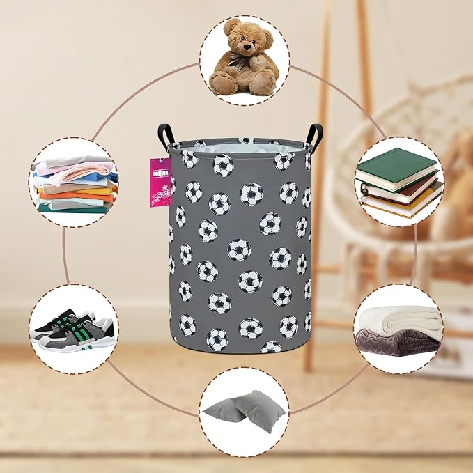 Laundry Hamper Large Canvas Fabric Lightweight Storage Basket/Toy Organizer/Dirty Clothes Collapsible Waterproof for College Dorms, Boys and Girls Bedroom,Bathroom(grey football) - Image 5