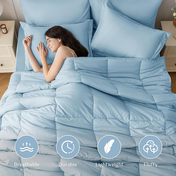 JOLLYVOGUE Twin Comforter Set, Ultra-Soft Bed in a Bag Twin Size 5 Pieces, Oeko-TEX Certified Bedding Set with Down Alternative Comforter, Sheets, Pillowcases & Shams, Lack Blue