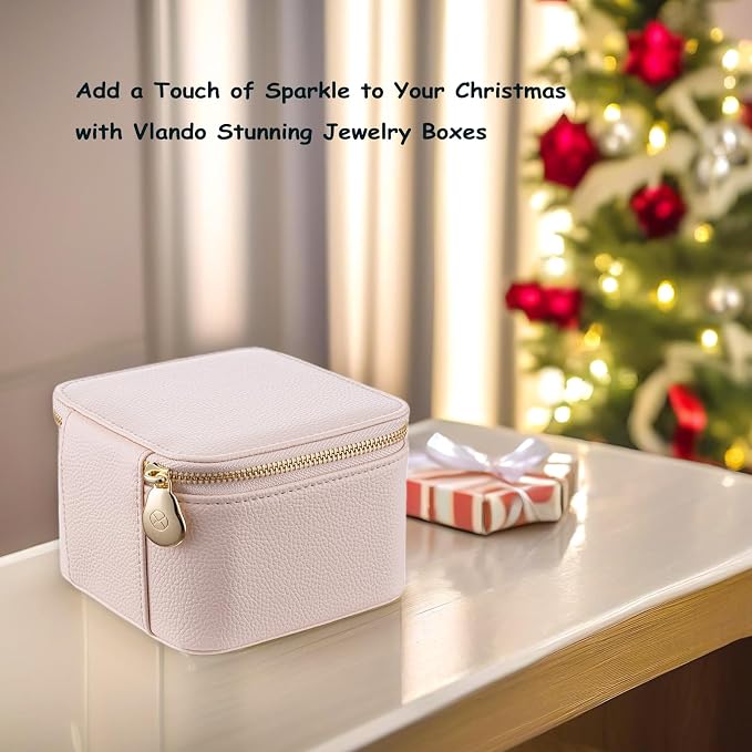 VLANDO Travel Jewelry Box Organizer – Portable PU Leather Jewelry Case with 6/8/12 Zippered Pouches, Compact Storage for Earrings Rings Necklaces Bracelets, Rosy Mauve - Image 3