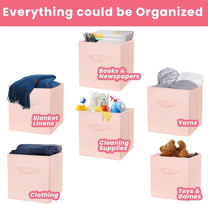 Criusia Storage Cubes- 11 Inch Cube Storage Bins for Organizing Shelves - Nursery Closet Organization Bins for Clothes Blanket - 10 Pack Collapsible Decorative Storage Box for Living Room (Pink) - Image 5