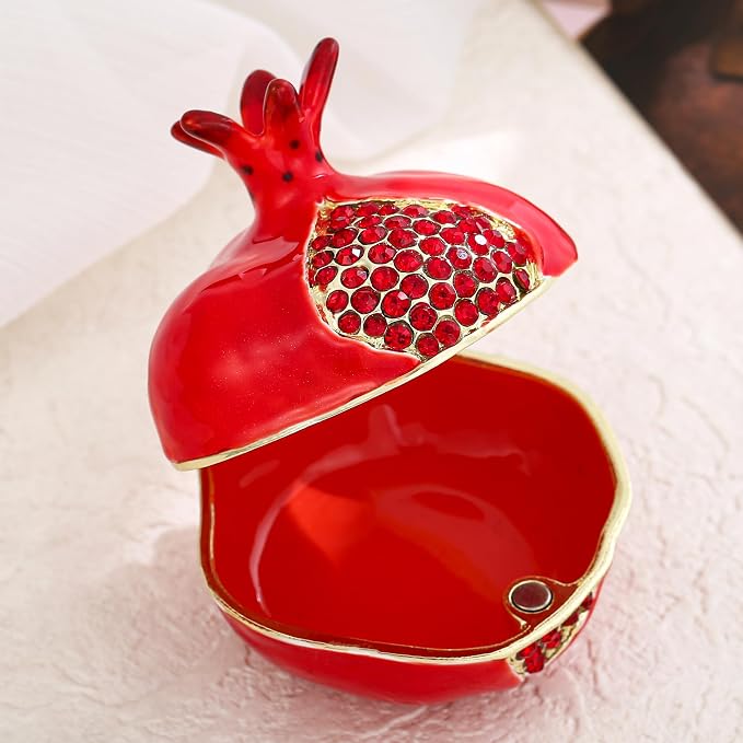 Hand Painted Fruit Trinket Box for Home Decor, Hinged Jewelry Organizer Storage, Unique Personalized Collectible Keepsake Figurine Handmade Decorative Ornament Gifts (Pomegranate) - Image 3