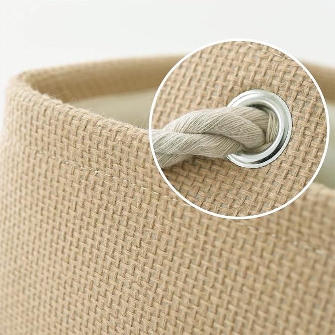 TheWarmHome Decorative Basket Rectangular Fabric Storage Bin Organizer Basket with Handles for Clothes Storage (Beige, Medium-1Pack,13.8L*9.8W*6.7H) - Image 4